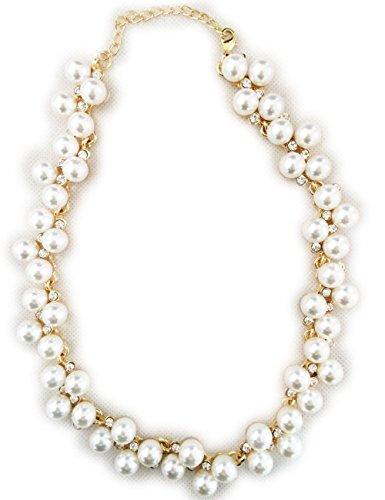 Wedding - Staychicfashion White Pearls Beaded Gold Tone Chain Wedding Jewelry Necklace