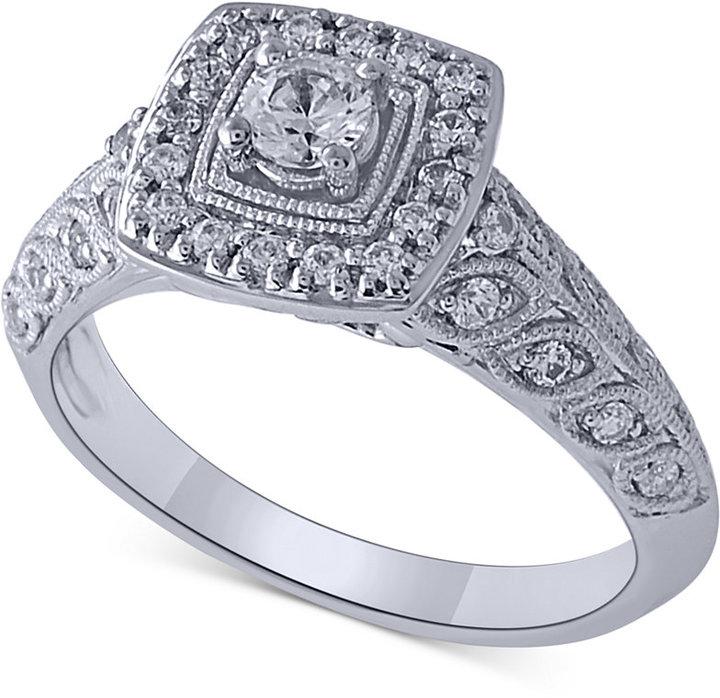 Mariage - Diamond Vintage Engagement Ring in 14k White Gold (1/2 ct. t.w.)