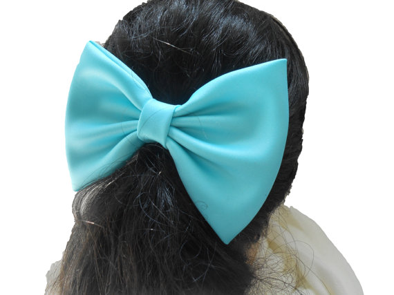 Свадьба - Blue Radiance Large Satin Fabric Hair Bow/ Blue Girls Hair Bow, Fabric Hair Bow, Extra Large/ Wedding Dress Attatchable Bow