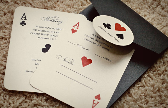 Hochzeit - Set of CLASSIC Vegas or poker Themed Wedding Invitations