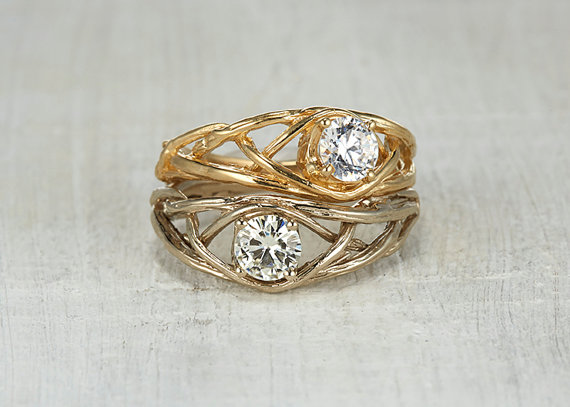 Свадьба - Knox Engagement Ring - 14kt Gold and White Sapphire, Moissanite or Diamond Customizable Twig Engagement Wedding Ring