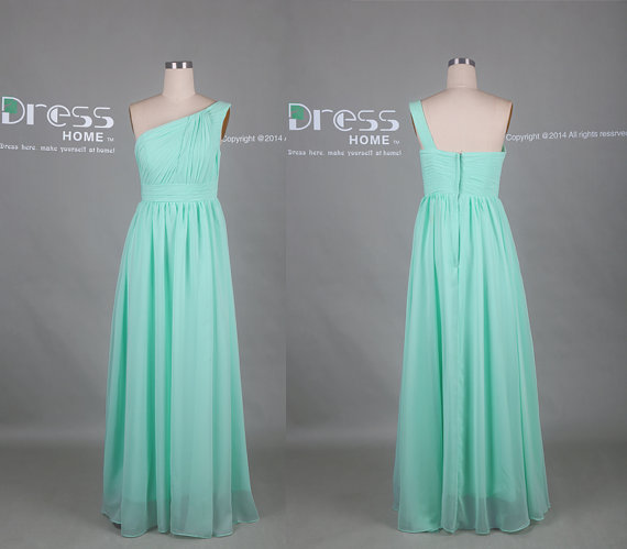 Mariage - Mint Green One Shoulder Long Bridesmaid Dress/Mint Bridesmaid Dress/Cheap Bridesmaid Dress/Long Mint Bridesmaid Dress/Prom Dress DH341