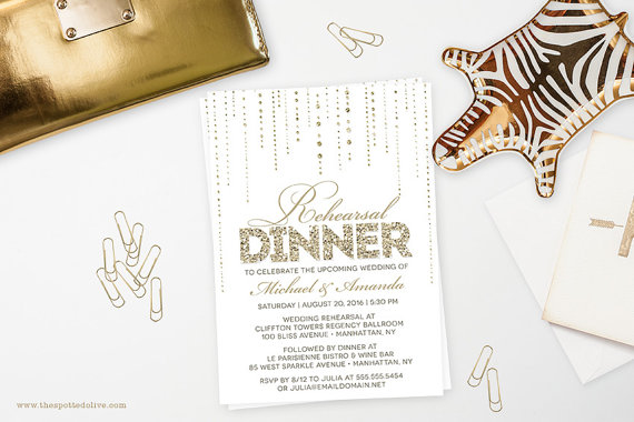 Свадьба - Wedding Rehearsal Dinner Invitations - GLITTER LOOK - DIY Printable or Printed Invitations