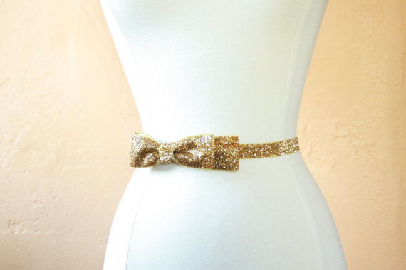Hochzeit - Sparkly Gold Belt with Bow