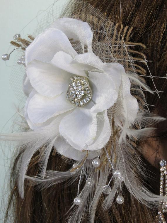 Hochzeit - Bridal Flower Hair Clip  Wedding Hair Clip  Wedding Accessory Veil Brooch Crystals