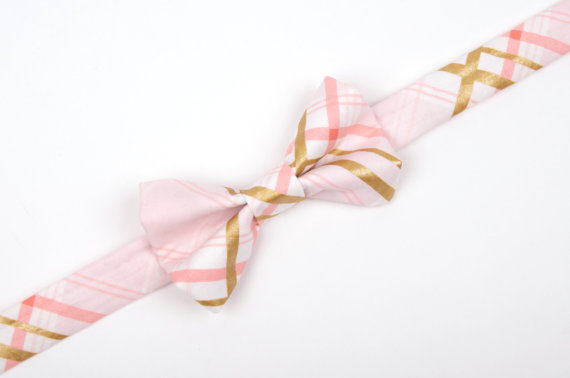 زفاف - Plaid Bow Tie - white, pink and metallic gold. tartan Baby Toddler Child Boys - wedding