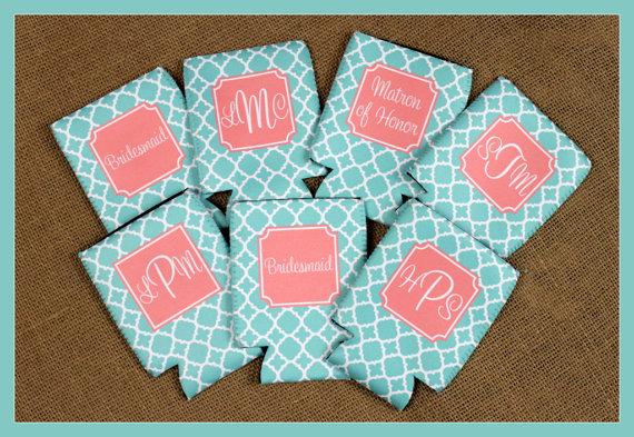 Hochzeit - Can Koozie Customizable Bridal Party Gifts Bachelorette Party Bridesmaids Groomsmen Coozie Personalized Koozies Monogrammed Monogram Custom