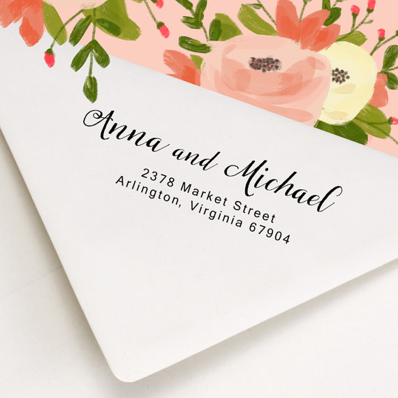Mariage - Custom Address Stamp - Wood Handle or Self Inking - stamp return address on Wedding invitations, save the date - Anna and Michael Design