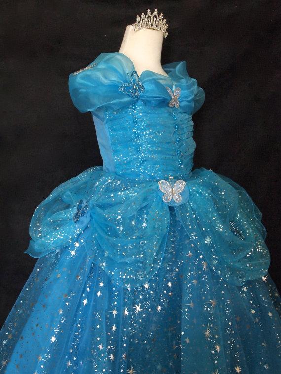 زفاف - w/tiara little girls sz. 6 CINDERELLA DRESS with BUTTERFLIES cinderella ball gown flower girl dress princess dress