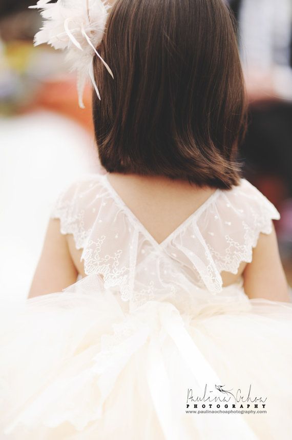 Mariage - Flower Girl Tutu Dress, Lace Back Flower Girl Dress, Couture Flower Girl Dress