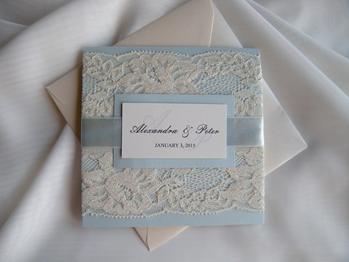 Hochzeit - Wedding Invitation, Lace Wedding Invitation, Blue Invitations 