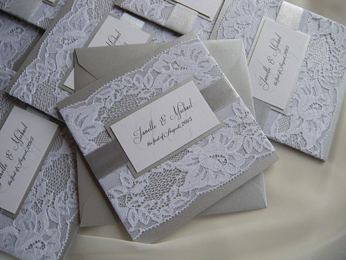 زفاف - Wedding Invitations, Lace Wedding Invitations Rustic invitations, Grey 
