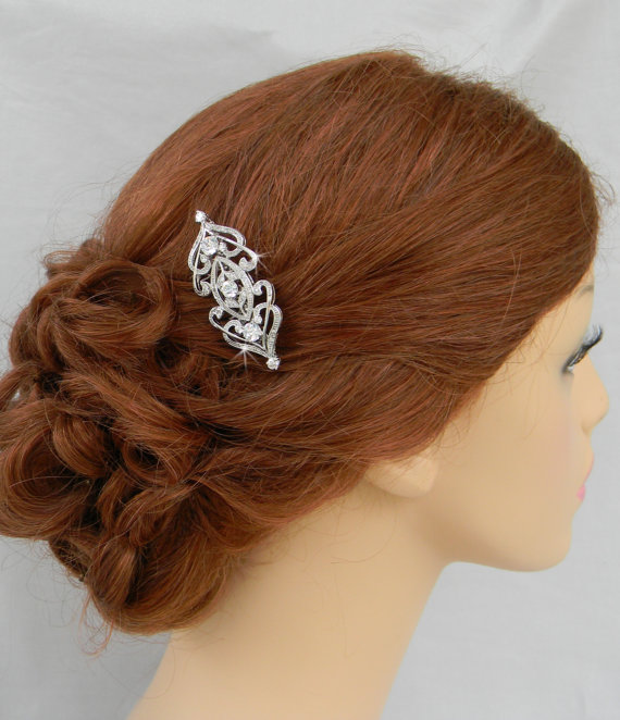 زفاف - Bridal Hair comb, Swarovski Wedding Hair Accessory, Blue Crystal Hair Clip, Red, Wedding jewelry Vintage, Lisa Bridal Hair comb