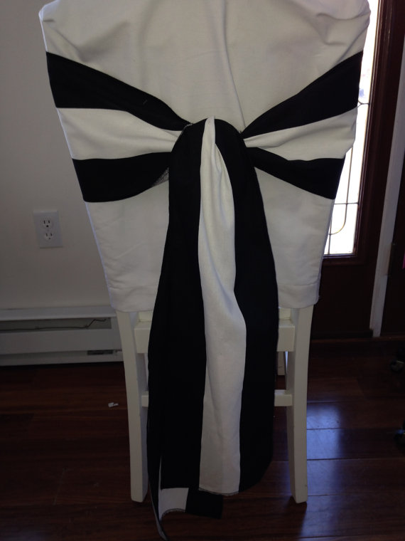 زفاف - Black and white wide stripe cotton chair sash, 9" wide x 90" Long  wedding decorations, chair bow