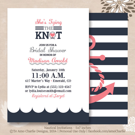 Wedding - Tying the Knot Nautical Bridal Shower Invitations - Modern Nautical Invitations