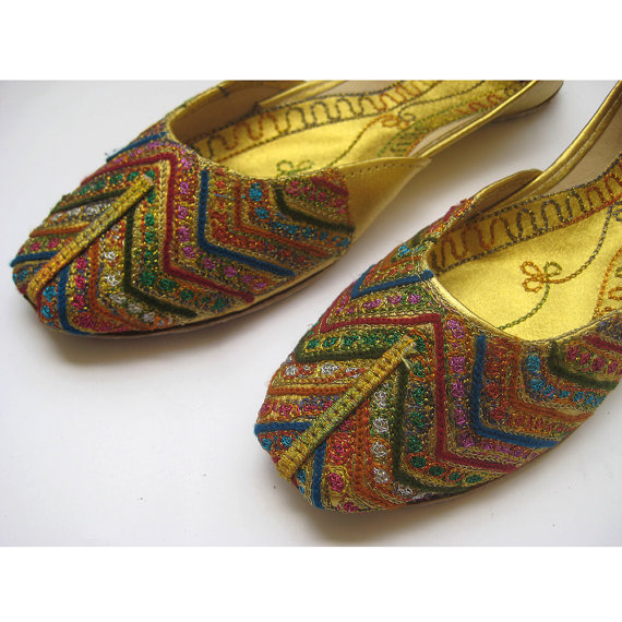 Mariage - US size 7.5/Multi Color Sequins Bridal Ballet Flats/Gold Flats/African Shoes/Wedding Shoes/Bohemian Shoes/Aztec Print Shoes