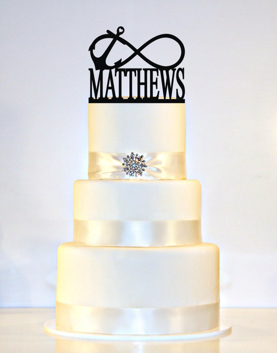 Hochzeit - Infinity Anchor Nautical Wedding Cake Topper Or Sign Monogram personalized with "Mr & Mrs" and YOUR Last Name