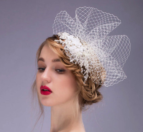 زفاف - Glamour wedding headpiece, Birdcage veil hair clip,  Bridal pearl rhinestone tiara, Bridal floral fascinator headband,