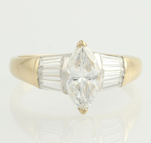 زفاف - Cubic Zirconia Engagement Ring - 14k Yellow & White Gold Marquise Size 7 1/4 CZ F3089