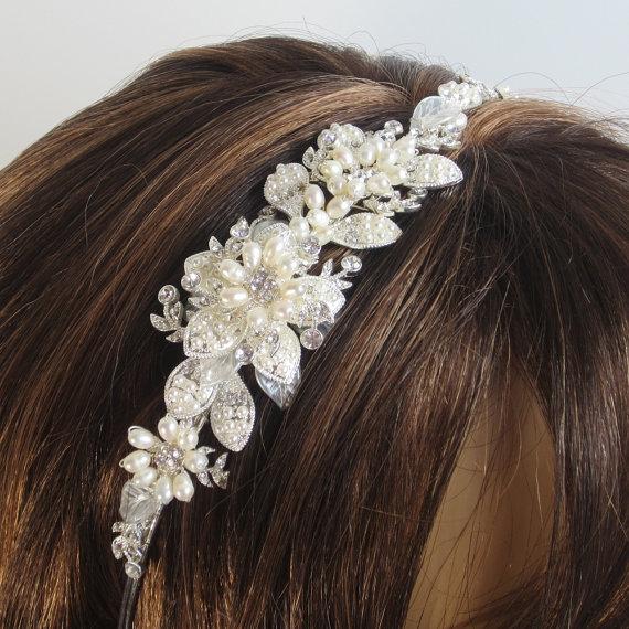 Свадьба - Pearls Flower Bridal Tiara, Bella Bridal Tiara,  Bridal Head band, Wedding hair accessories, Bridal Headpieces, Rhinestone hair comb bridal