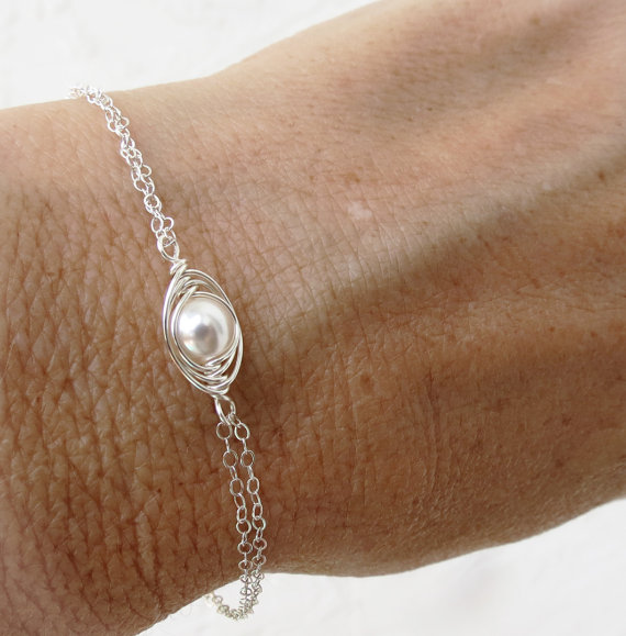 زفاف - Sterling Silver Bracelet, Pea in a Pod Bracelet, Silver Bracelet,Pearl Jewelry,Wedding Bracelet,Flower Girl,Swarovski Pearls,Mother Jewelry