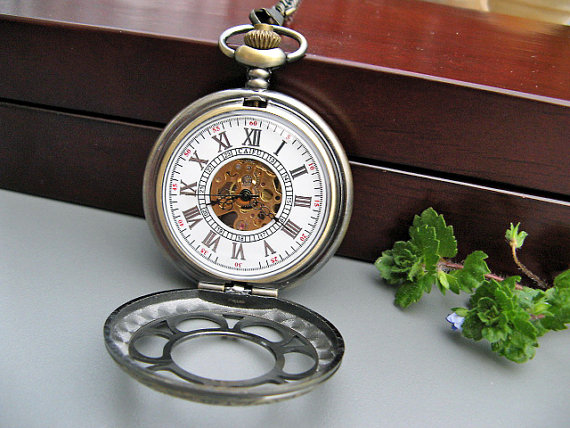 Wedding - Victorian Pocket Watch, Bronze Mechanical Pocket Watch, Pocket Watch Chain - Groomsmen Gift - Edwardian - Steampunk - Watch - Item MPW157
