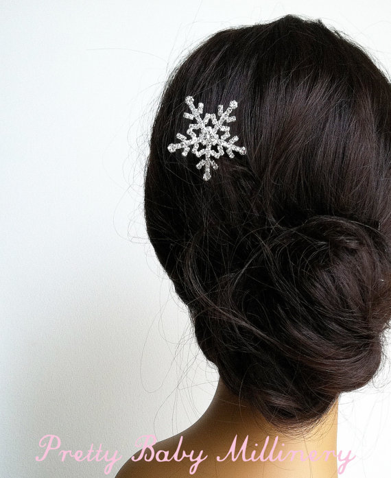 Mariage - Snowflake hair accessories,bridesmaid gift, bridesmaid jewelry, Winter Wedding, winter, snowflake hair clip rhinestone bridesmaid gift