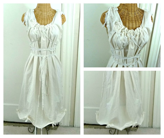 Hochzeit - Size Large / Buttermilk Wedding Dress / Midi / Ready To Ship / Hippie / Boho / Handmade Eco Corset Scallop Hem Custom Rose