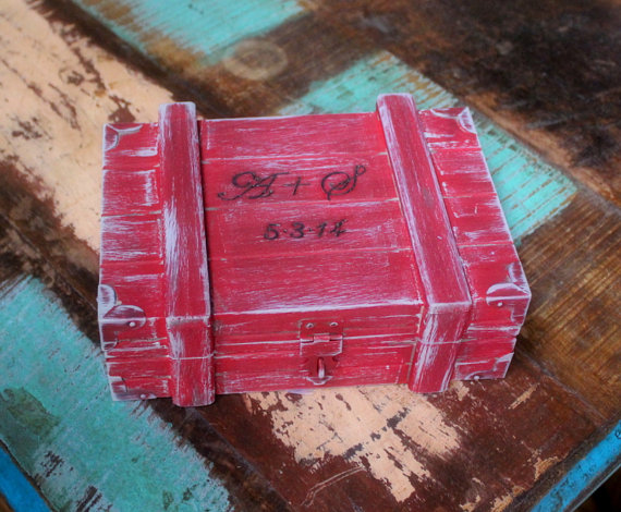 Wedding - Ring Bearer Box Southern Rustic Chic Beach Wedding Personalized (Your Color Choice)