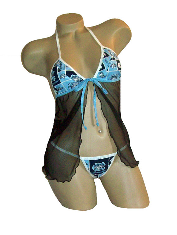 Mariage - NCAA North Carolina Tar Heels Lingerie Negligee Babydoll Sexy Teddy Set with Matching G-String Thong Panty