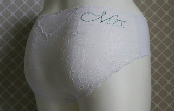 زفاف - Bridal panties (Plus size): White Lace and Cotton Hipkini with Something Teal Blue - Personalized Bridal Panties - 1X 2X 3X