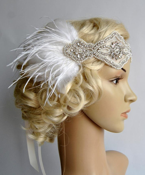 Свадьба - Rhinestone pearls flapper Gatsby Headband, Wedding Headband,Crystal Headband,Wedding Headpiece,Halo Bridal Headpiece, 1920s Flapper headband