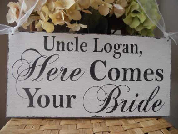 Wedding - Wedding Signs,REVERSIBLE/ Uncle Here comes your Bride sign/Thank you, just married..Ring Bearer Signs,Flower girl sign,photo prop sign:)