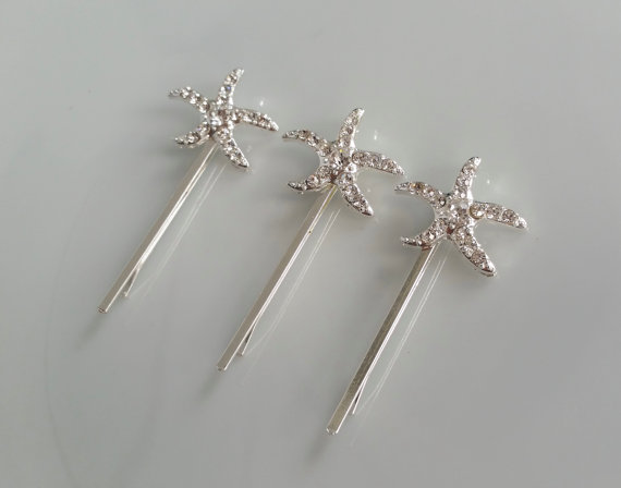 Hochzeit - Bridal Starfish Hair Pin Wedding Starfish Hair Jewelry Starfish Hair Accessory Hairpins Bobby Pin Set of 3