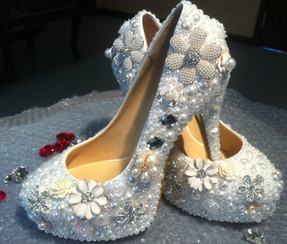 زفاف - handmade wedding shoes flowers bridal shoes ivory pearls bridal heels wedding shoe prom ivory shoes handmade custom shoes closed toe heels