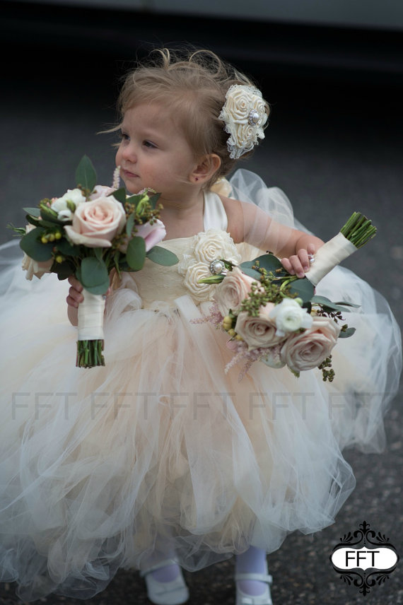 Hochzeit - Ivory, Champagne, Lace, Flower Girl Dress, Baptism Dress, Tutu Dress, Newborn-24m, 2t,2t,4t,5t, 6, birthday