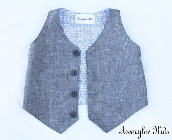 Mariage - Grey Linen Look Boys Vest, Boys Gray Vest, Wedding Ring Bearer, Easter Outfit, Toddler to Teen, and Infant Vest