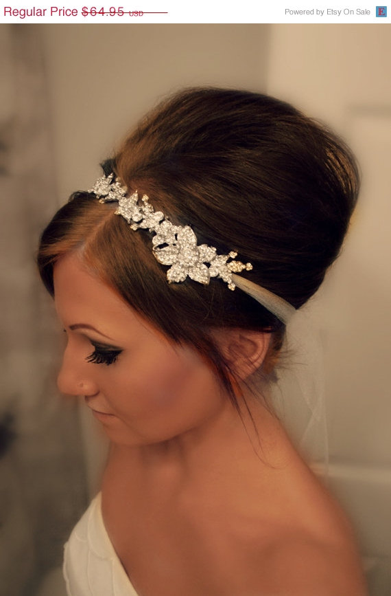 Hochzeit - ON SALE Bridal Headband, Bridal Head Piece, SHAY, Rhinestone Headband, Wedding Headband, Tulle Bridal Hair Piece, Bridal Headpiece, Rhinesto