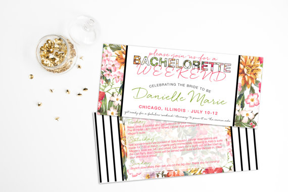 Свадьба - Bachelorette Invitation, Beach Bachelorette Invitation, Weekend Itinerary Bachelorette, Printable Bachelorette Invite