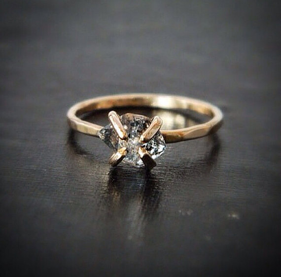 Mariage - Diamond Gold Engagement Ring, Herkimer Solid 14K Gold, Organic Ring