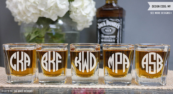 Wedding - Monogram Shot Glass - (ONE) Custom Engraved Square Shot Glass - Personalized Wedding Gift - Monogrammed Gift - Groomsmen Gift