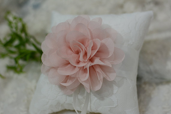 زفاف - white lace ring bearer pillow, ring pillow, ring bearer, ring holder, wedding ring pillow, blush pink rosette ring pillow