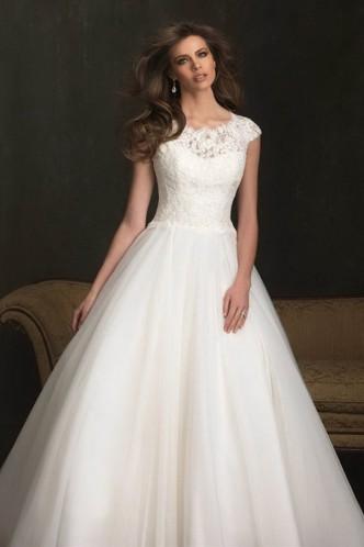 Mariage - Cap-sleeved Exceptional Sleeveless Floor-Length Buttons Scoop Bridal Wedding Dress
