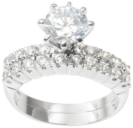 Wedding - 2 4/5 CT. T.W. Journee Collection Round Cut CZ Prong Set Wedding Ring in Brass - Silver