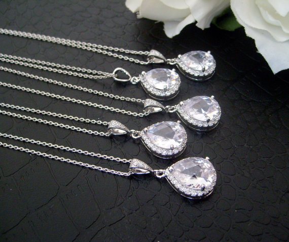 Wedding - 5 set of bridesmaid necklaces 925 sterling silver cubic zircon white gold plated luxury bridesmaid necklace wedding jewelry bridal jewelry