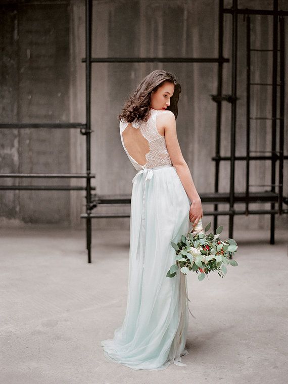 زفاف - Hionia // Open Back Wedding Dress - Lace Wedding Dress - Keyhole Back Wedding Gown - Mint Wedding Dress - Bohemian Wedding Dress - Boho Lace