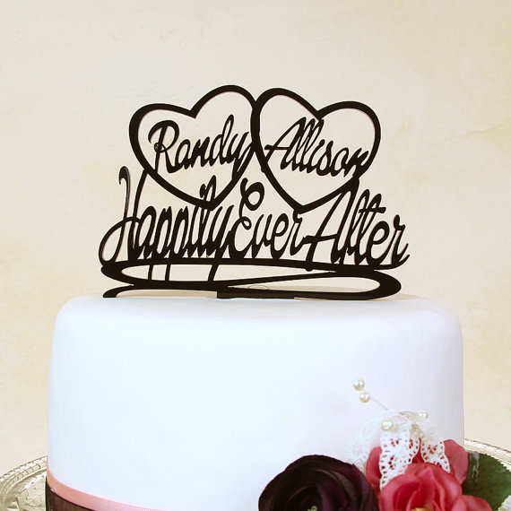 Wedding - Wedding cake topper, Happily Ever After, with personalized hearts,  by Distinctly Inspired (style DH-3)