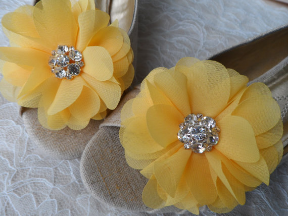 Свадьба - Yellow Flower Shoe Clips / Hair Clips / Wedding Accessories /  Hair Accessories /Set of 2.