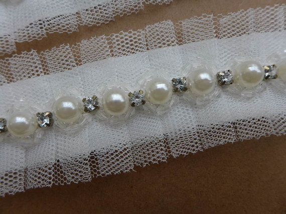 Свадьба - White Lace Trim, Beads with Rhinestone Trims, Bridal Wedding Belts, Women Headbands, Costume Design