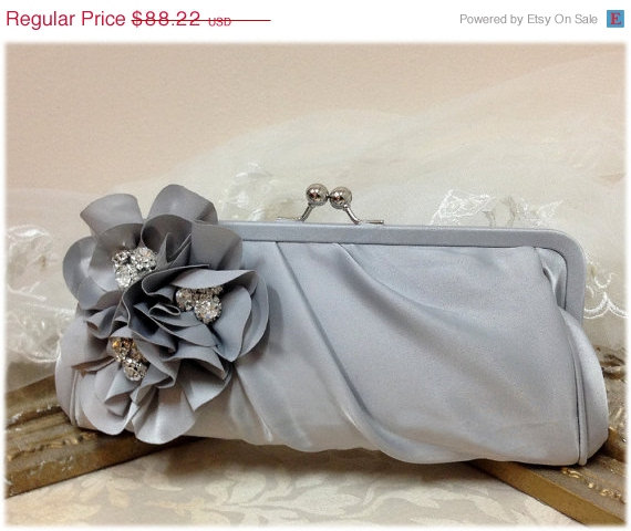 Hochzeit - Wedding clutch, Bridesmaid clutch, Gray clutch, silver clutch, evening bag, Bridesmaid bag, crystal clutch, flower bag